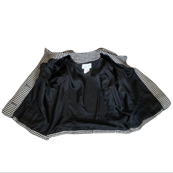 VTG Michel Antoni Harlequin Gingham Checkered Blk White Wool Suit Jacket Blazer - Picture 4 of 7